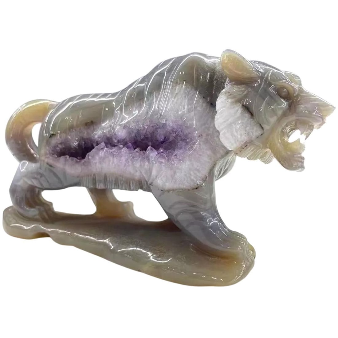 Hand-Carved Agate Geode Tiger Sculpture Design (1 of 2)