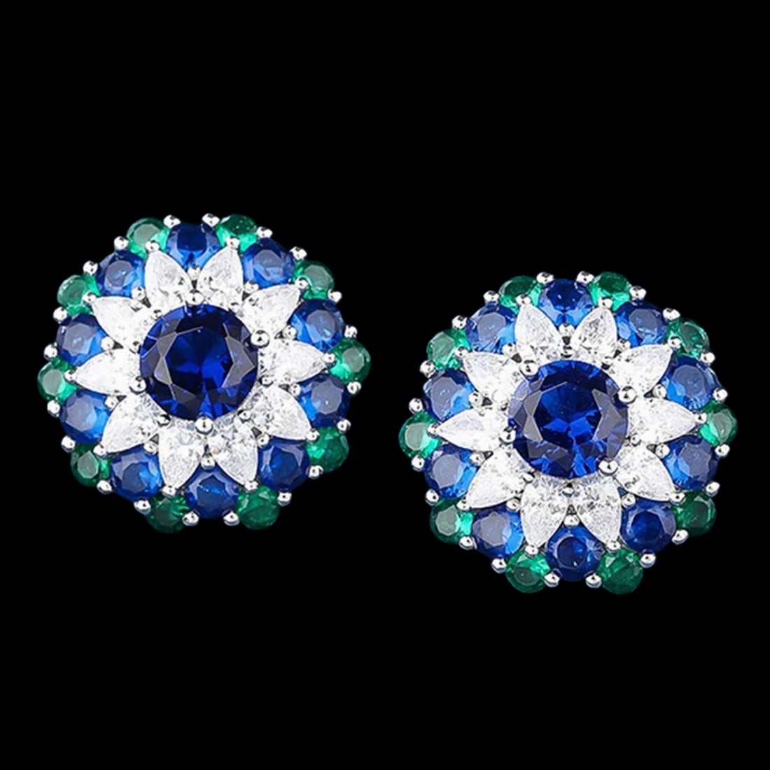 925 Silver Sapphire Flower Shape Stud Earrings (1 of 3)
