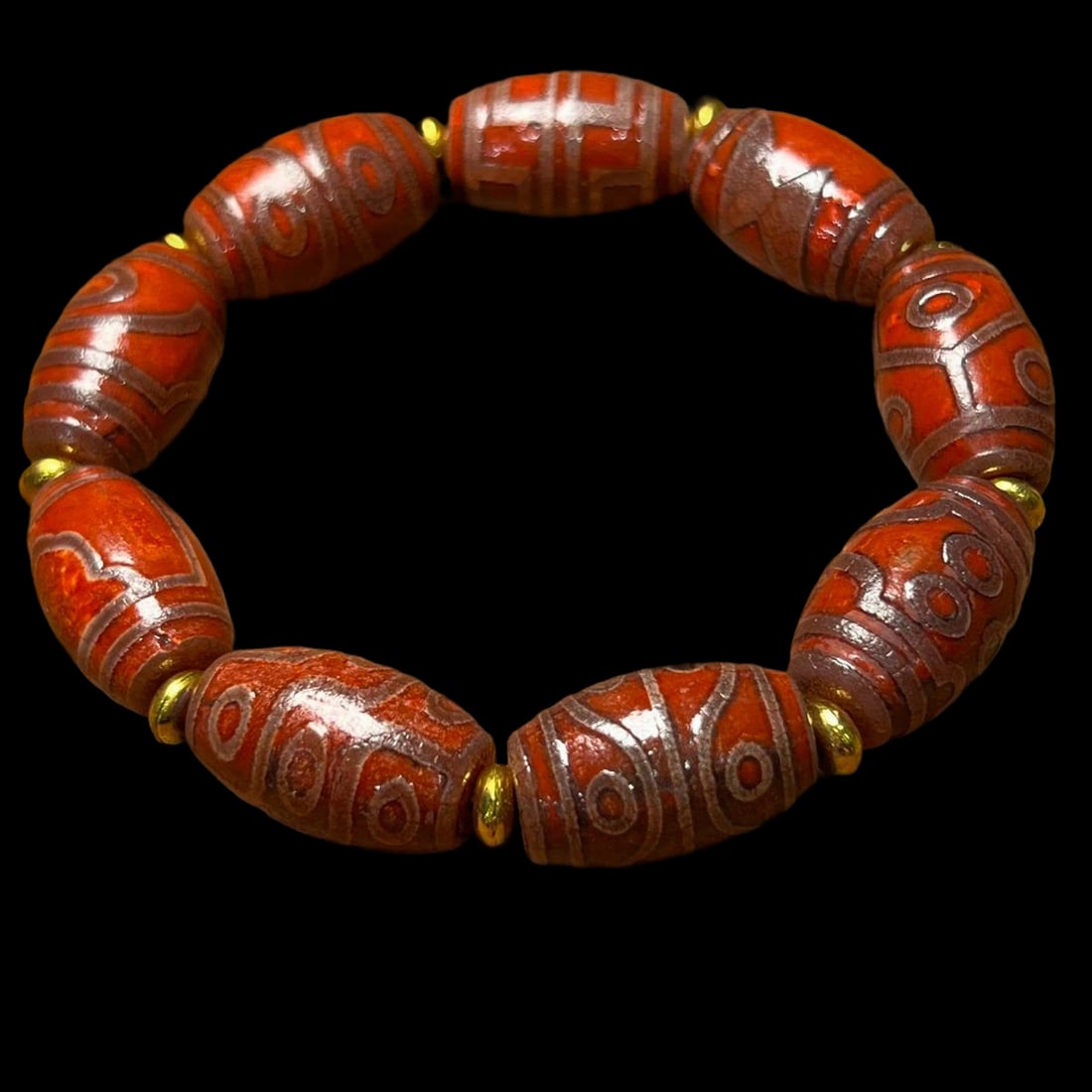 Vintage-Style Tibetan Dzi Bead Bracelet Eye Motifs (1 of 4)