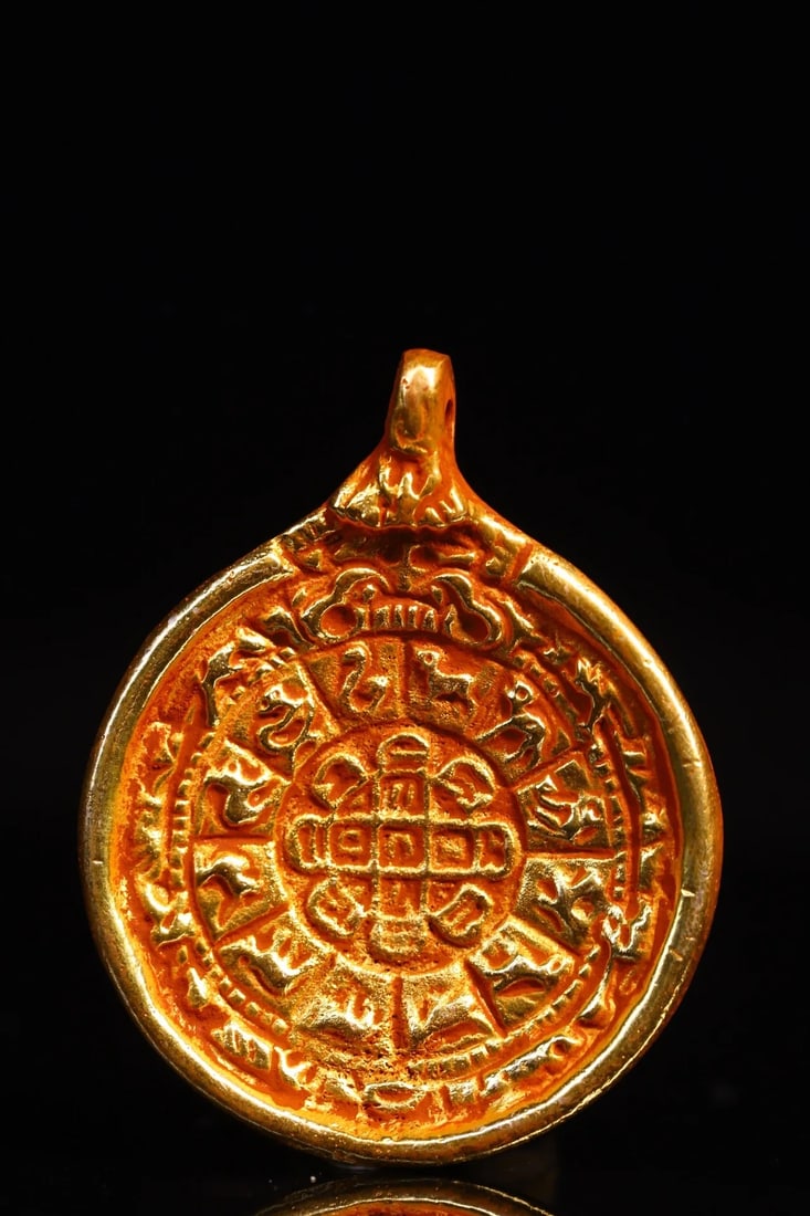 Retro-Style Bronze Pendant Buddhist Zodiac Amulet (1 of 6)