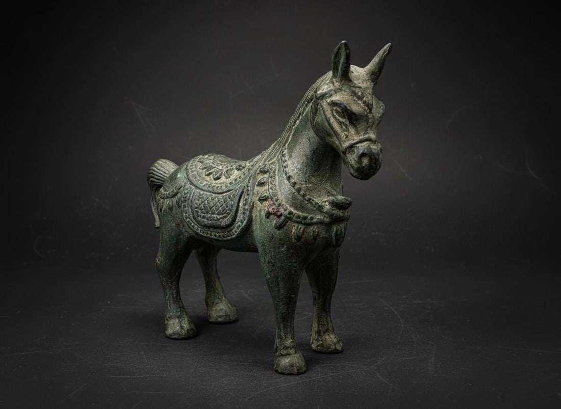 Retro Horse Statue Bronze Textured Saddle Blanket (1 of 7)