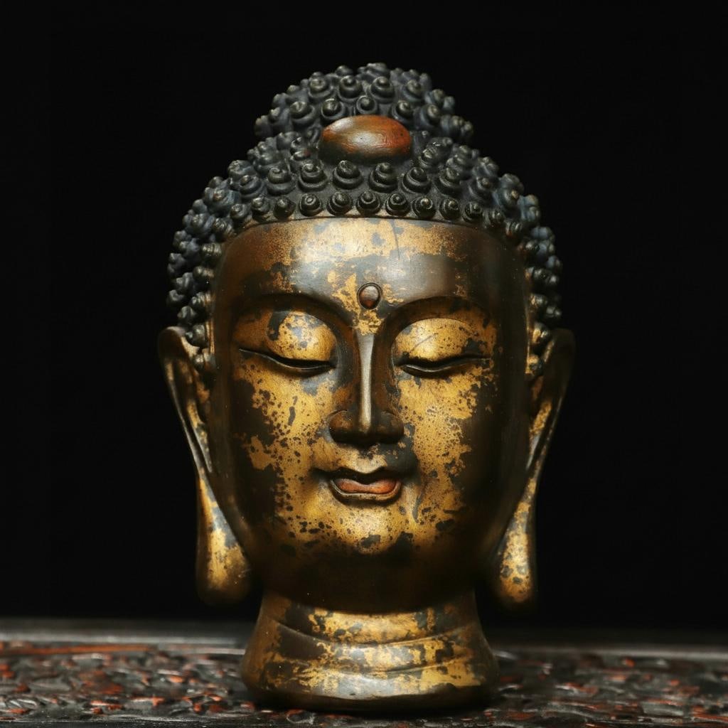 Vintage-Style Oriental Buddha Deity Bronze Bust (1 of 9)