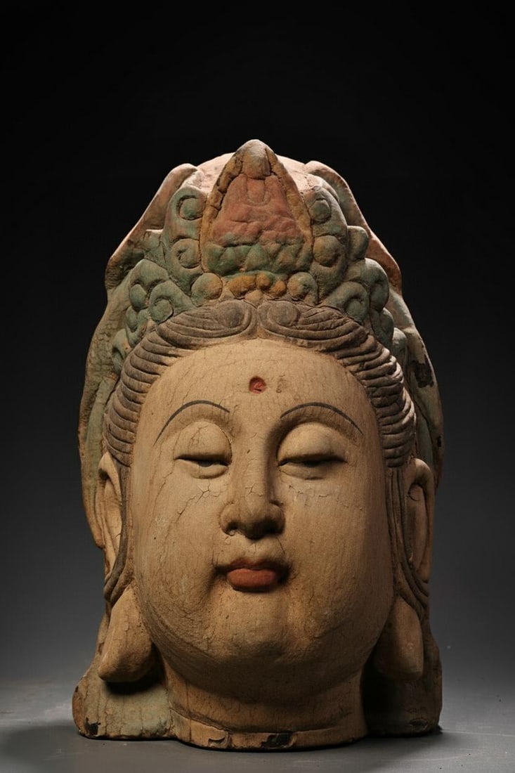 Retro Style Hand Carved Wood Bodhisattva Bust (1 of 9)