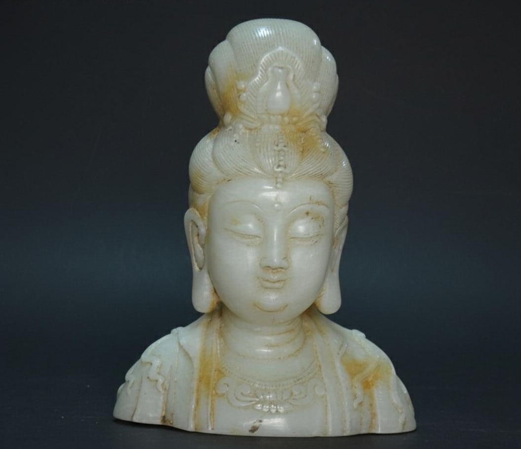 Chinese Statue White Jadeite Carved Buddha Head (1 of 8)