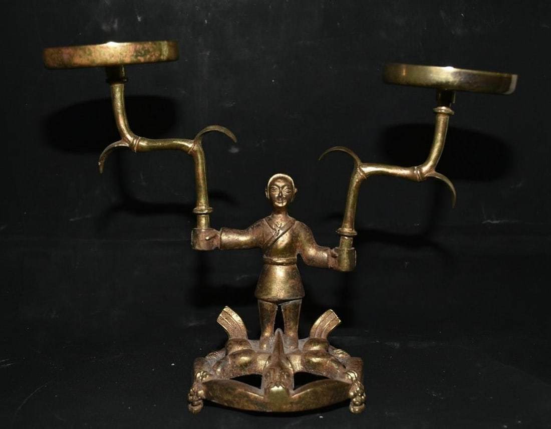 Human Bronze Statue Asian Double Candle Holder (1 of 12)