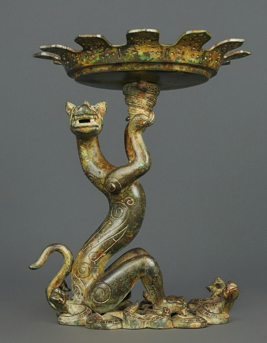 Oriental Vintage Bronze Beast Candlestick Holder (1 of 8)