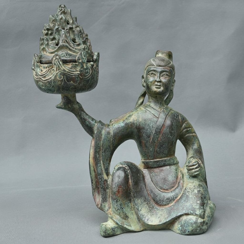 Antique-Inspired Candle Holder Bronze Human Statue (1 of 12)