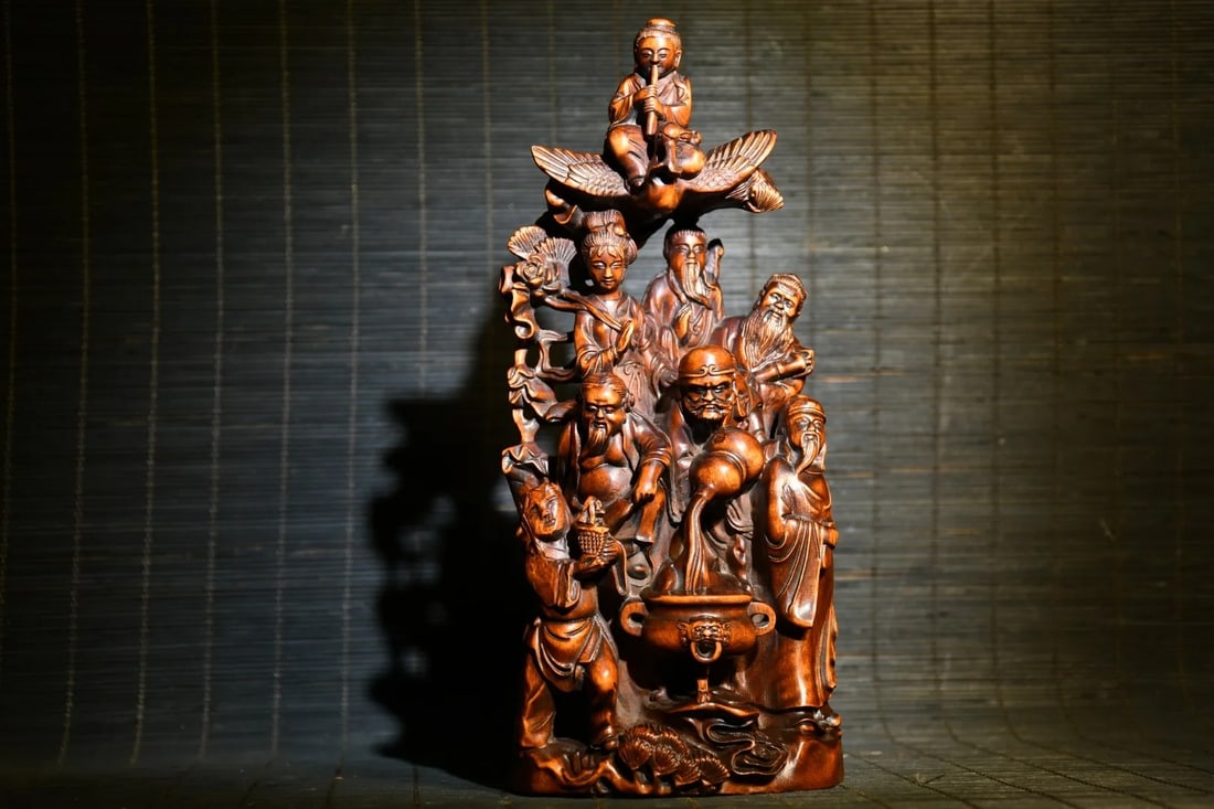 Buddhist Deities Hand Carved Composition Statue - 3