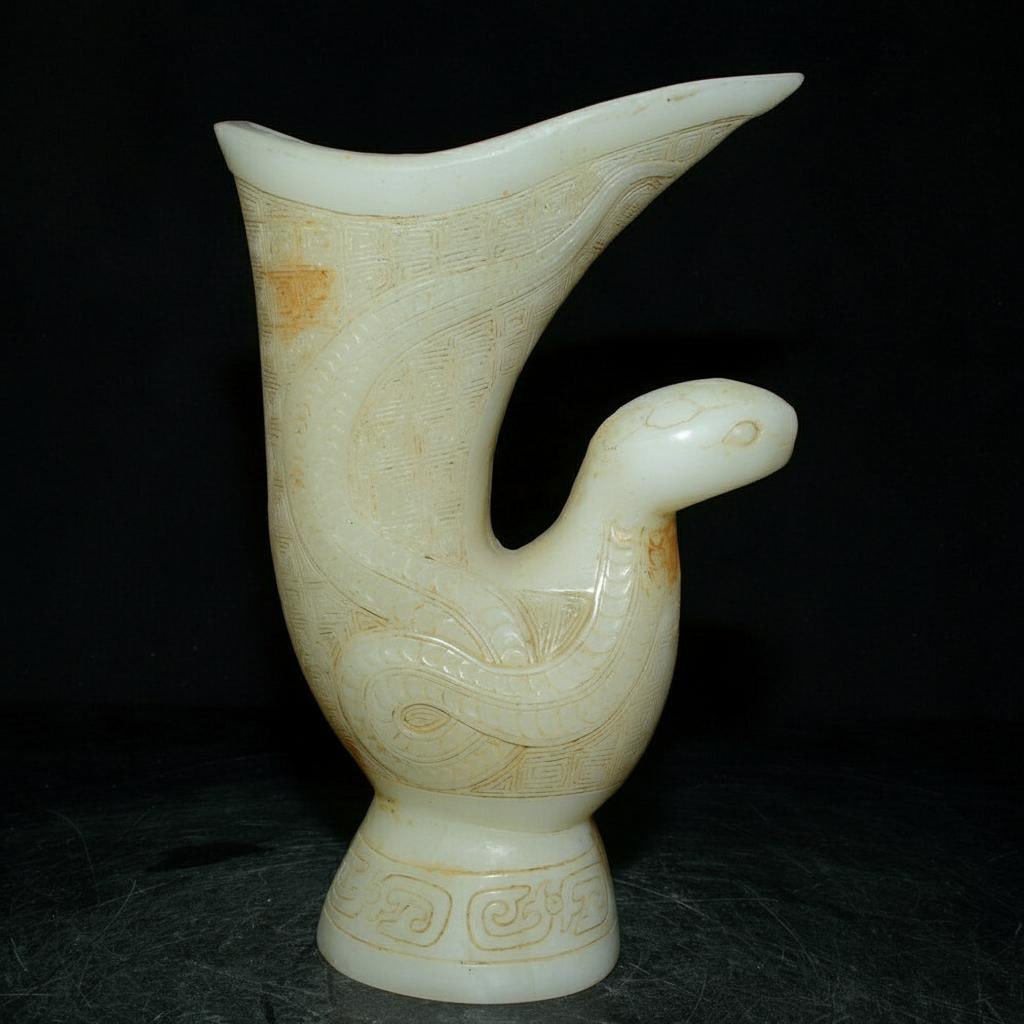 Vintage-Style Jade Chinese Bowl Wine Snake Head (1 of 12)
