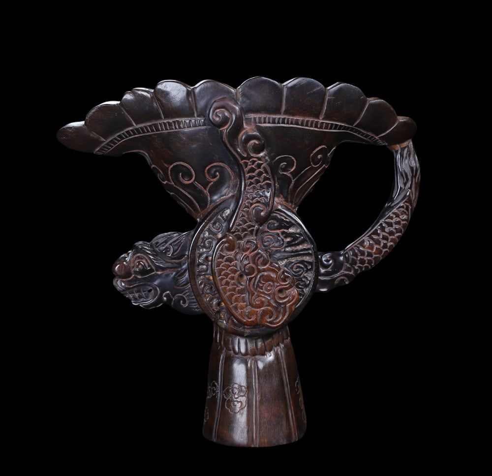 Asian Vessel Cup Shaped Cow Statue Dragon Relief (1 of 7)