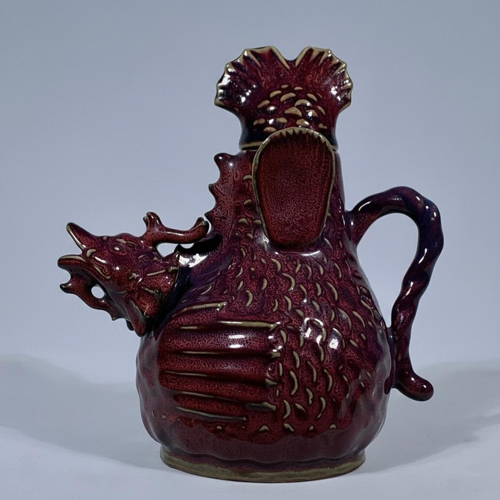 Retro Asian Decorative Pot Purple Glaze Dragonfish (1 of 9)