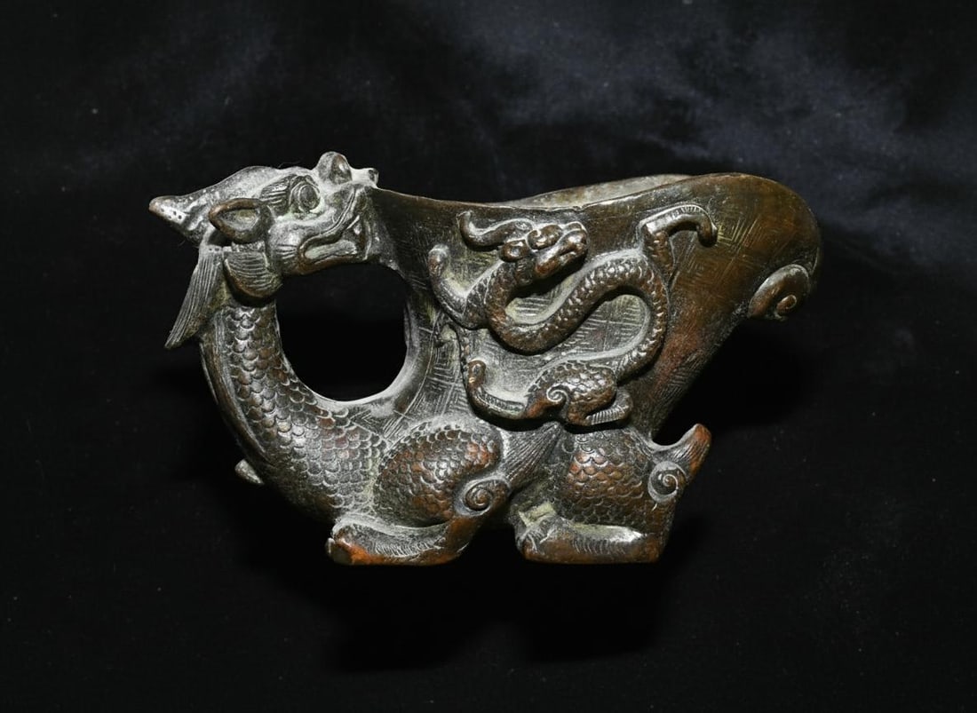 Chinese Drinking Wine Cup Statue Bronze Dragon (1 of 9)