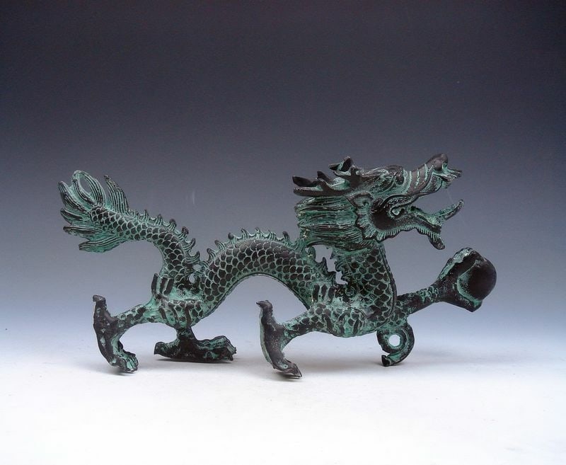 Retro Bronze Sculpture Walking Dragon Pearl Ball (1 of 8)
