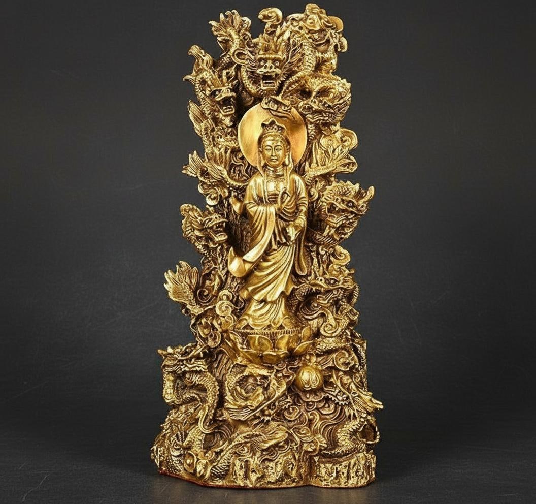 Rare Bronze Statue Bodhisattva Surrounded Dragons (1 of 8)
