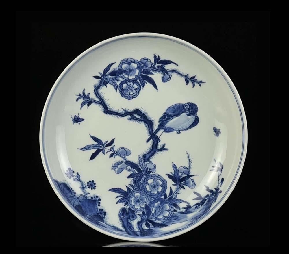 Vintage Blue White Porcelain Birds Motif Plate (1 of 9)