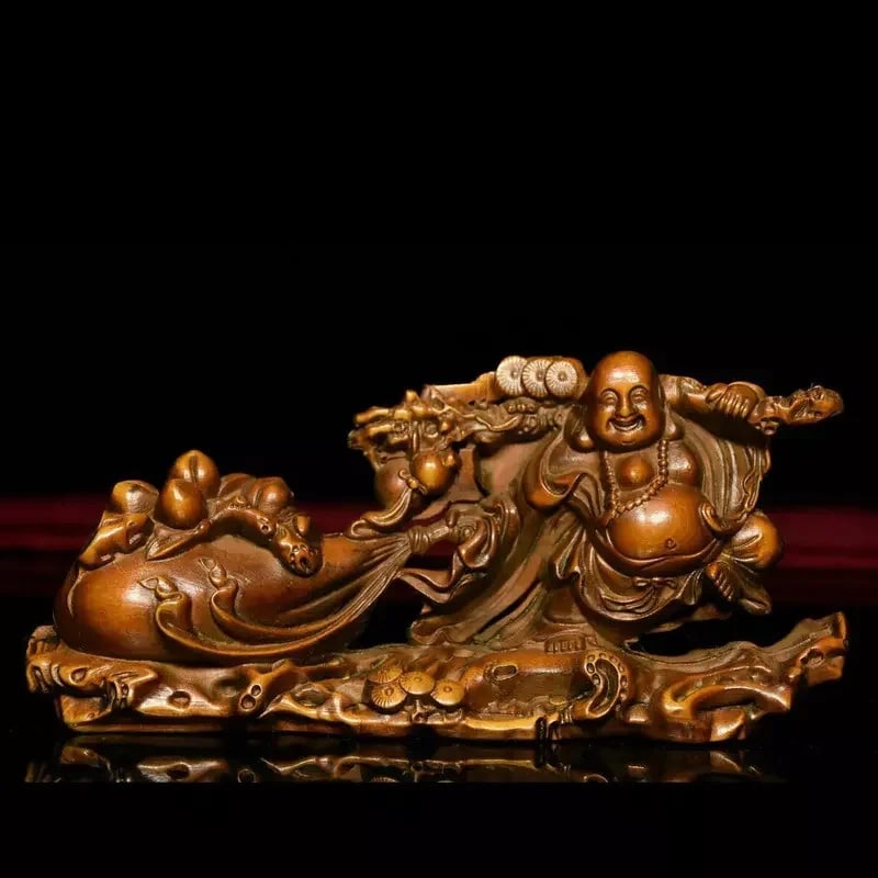 Asian Fortune Buddha Hand Carved Boxwood Statuette (1 of 5)