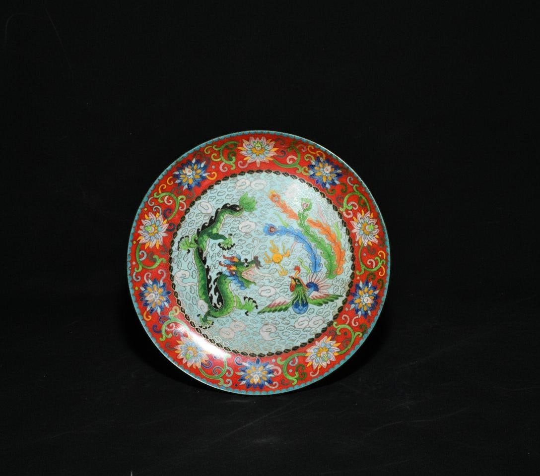 Retro Chinese Dish Bronze Dragon Phoenix Pattern (1 of 9)