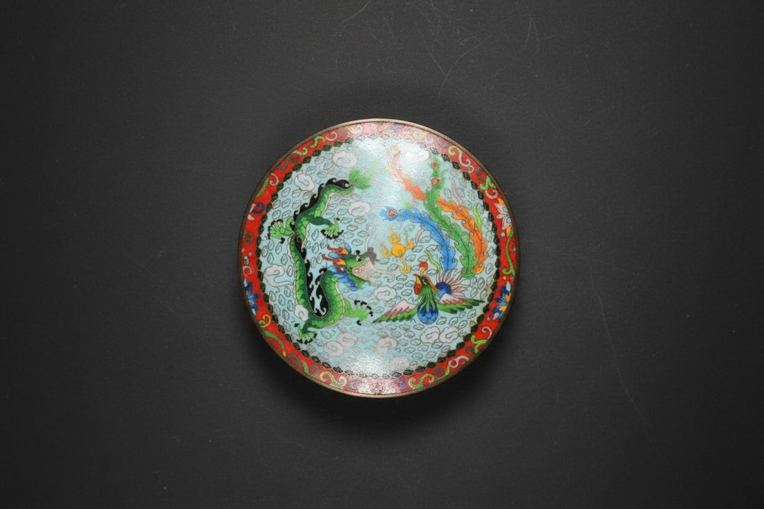 Retro Chinese Dish Bronze Dragon Phoenix Pattern - 2