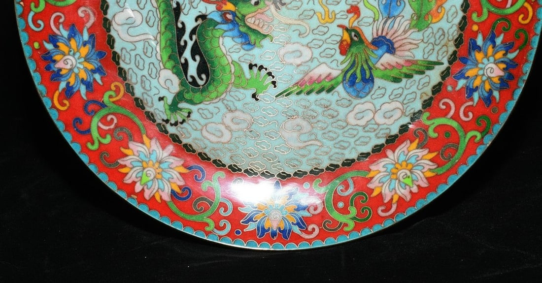 Retro Chinese Dish Bronze Dragon Phoenix Pattern - 3