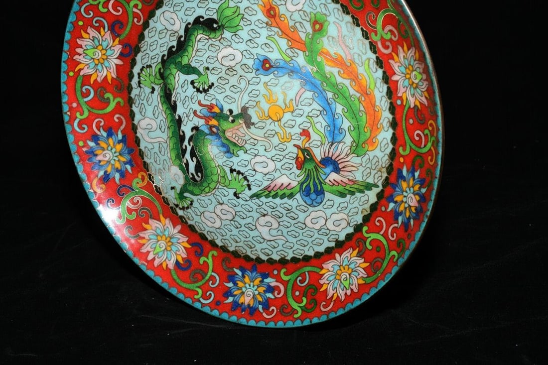 Retro Chinese Dish Bronze Dragon Phoenix Pattern - 5