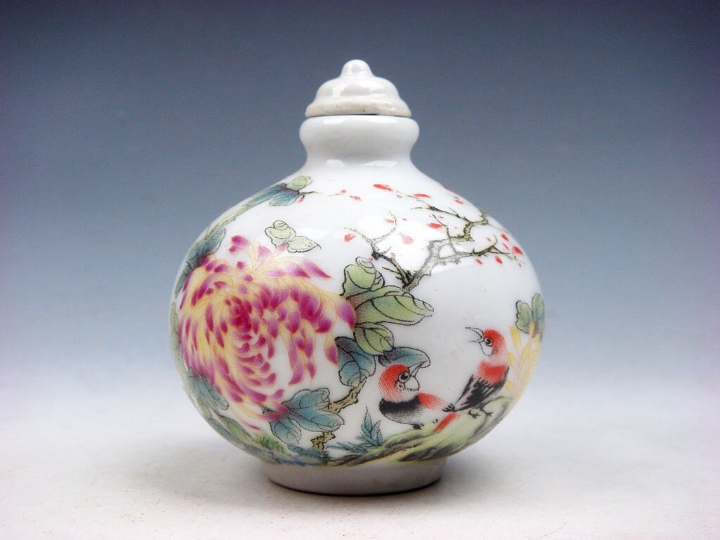 Rare Snuff Box Glaze Birds Flowers Motif Pattern (1 of 7)