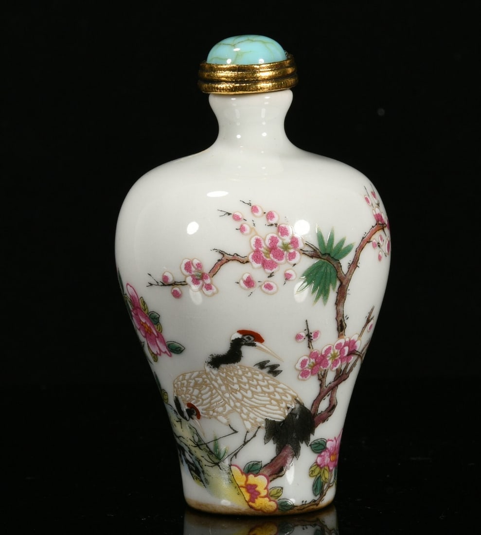 Vintage Style Snuff Bottle Box Crane Flowers Motif (1 of 9)