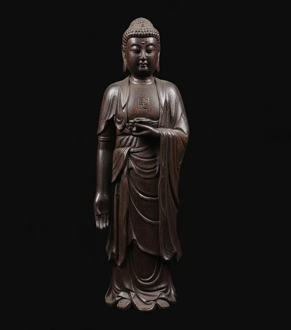Retro Tall Carved Wood Statue Shakyamuni Buddha (1 of 9)