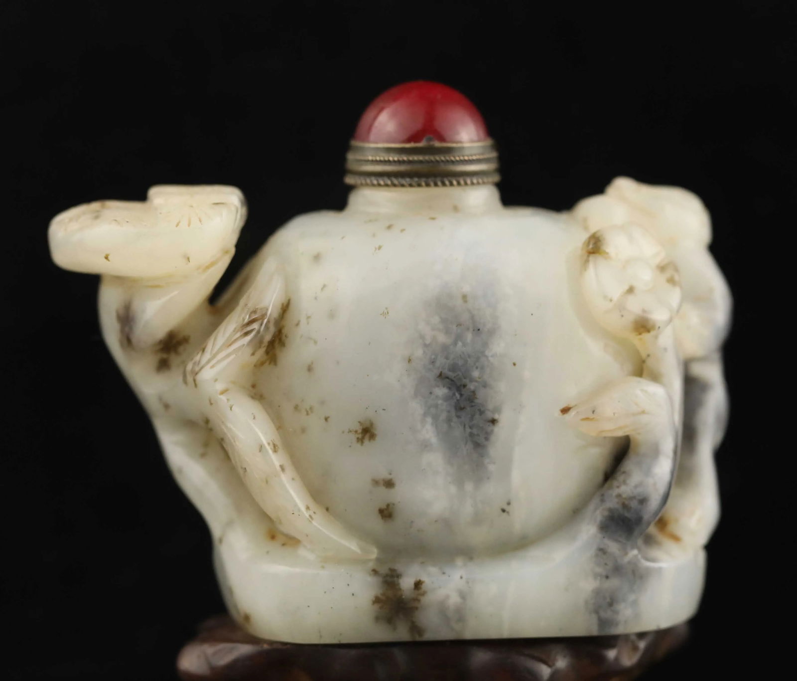 Rare Jadeite Snuff Bottle Box Monkey Flower Motif (1 of 6)