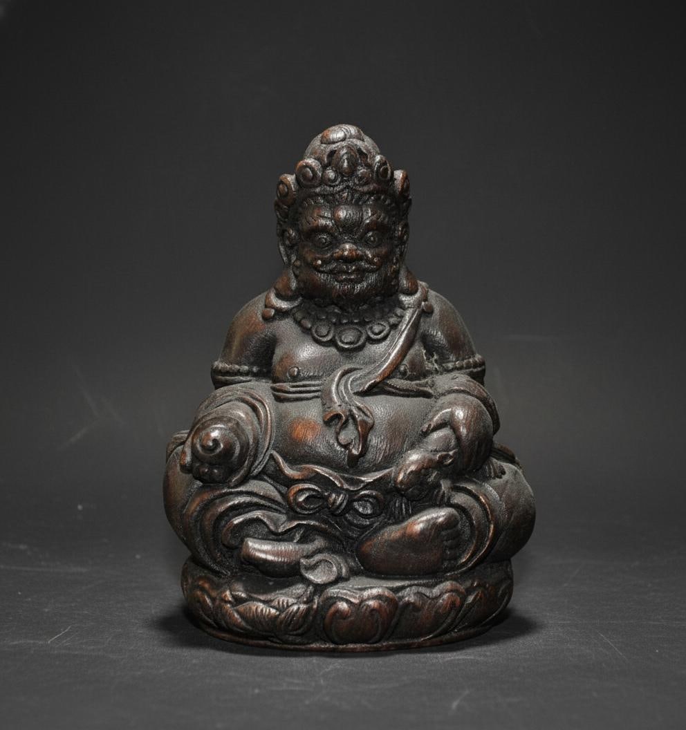 Retro Solid Carved Buddhist Statue Wood Wealth God (1 of 7)