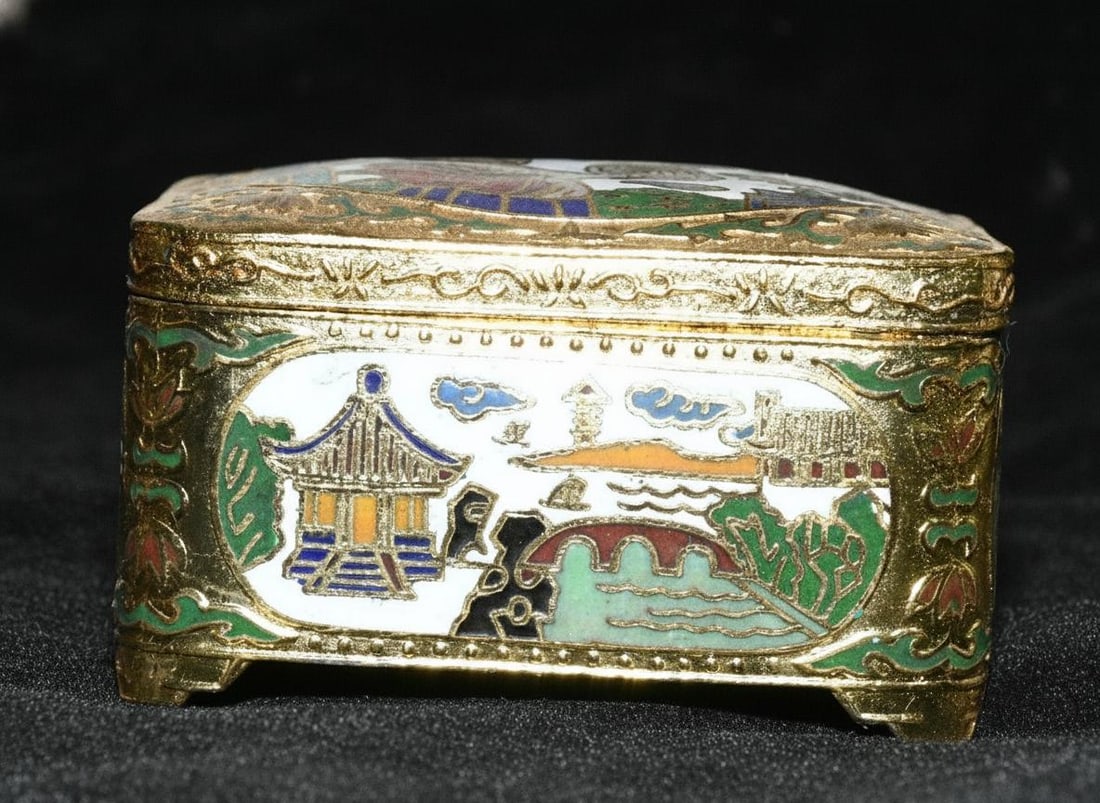 Bronze Box Cloisonne Container Landscape Figure (1 of 8)