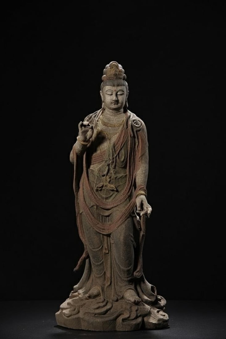 Handmade Retro Tall Wooden Statue Buddha Deity (1 of 6)