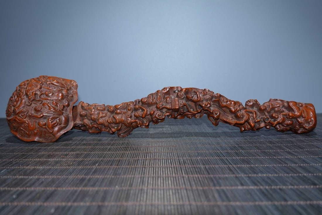 Retro Wood Statue Scepter Arhats Carved Motif (1 of 9)