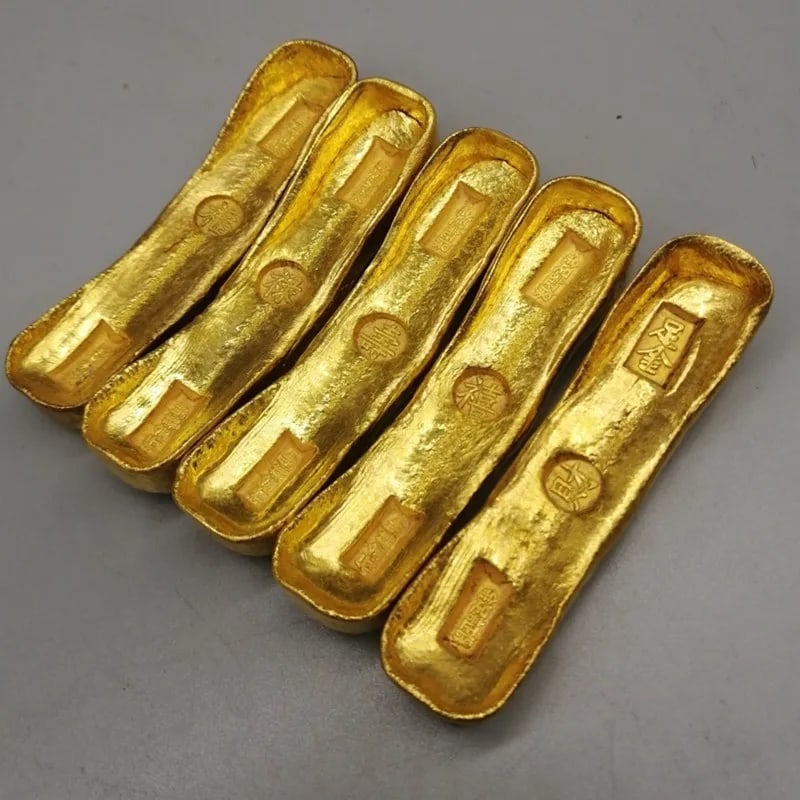Vintage Style Set 5 Copper Gilt Ingots Yuanbao (1 of 6)