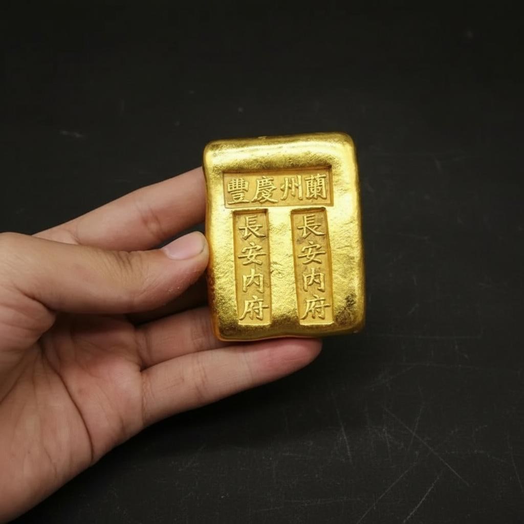 Asian Gilt Bar Ingot Engraved Hieroglyphs Motif (1 of 6)
