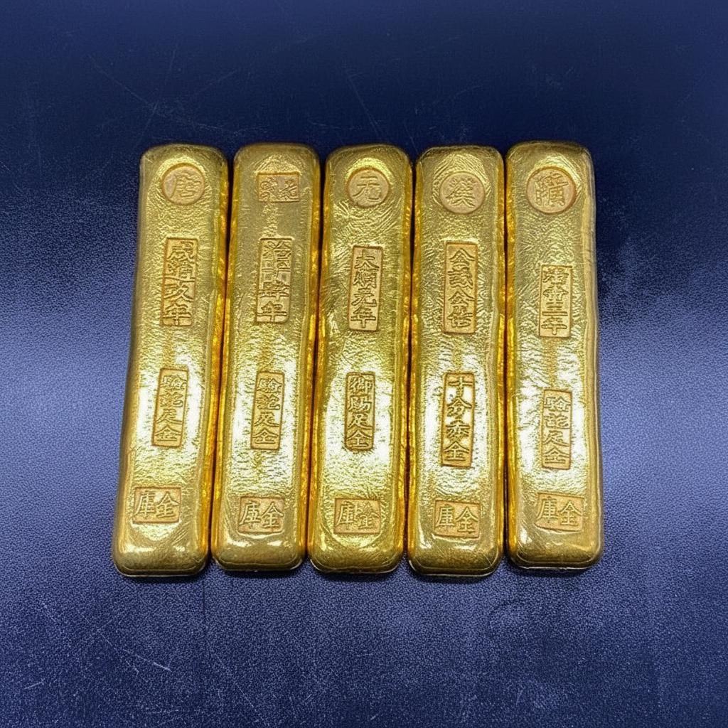Five Copper Gold Ingot Bars Vintage Replica Set (1 of 5)