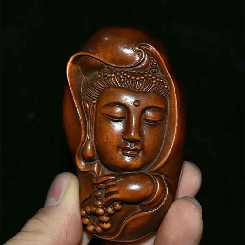 Asian Pendant Boxwood Netsuke Vintage Buddha Deity (1 of 6)