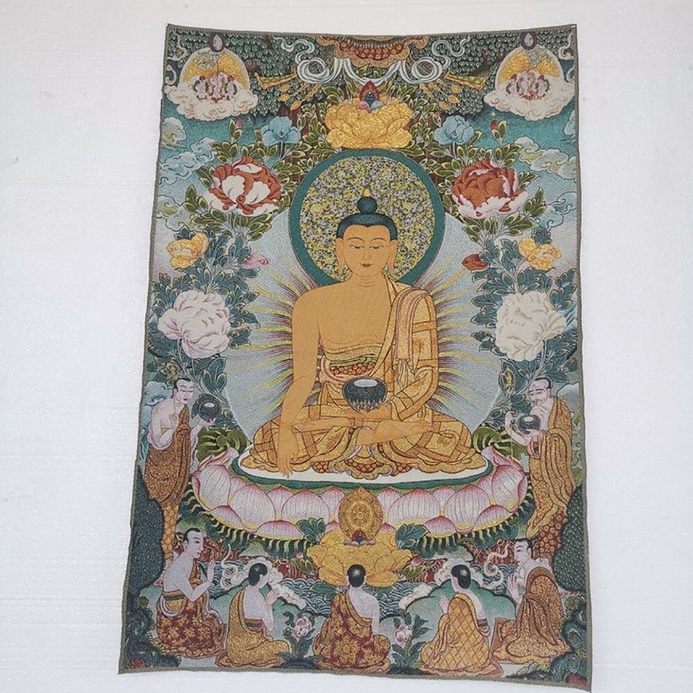 Vintage Woven Silk Thangka Shakyamuni Buddha Art (1 of 8)