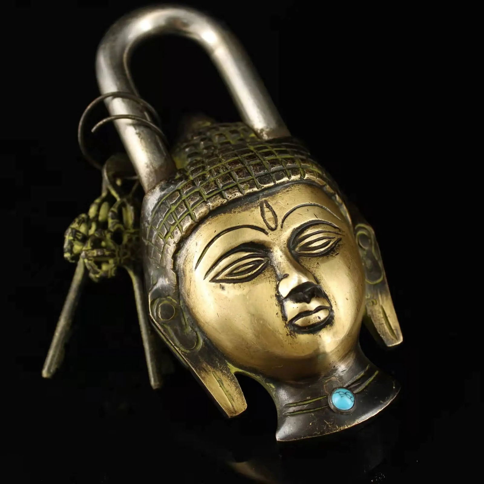 Decorative Vintage Bronze Key Lock Oriental Deity (1 of 1)