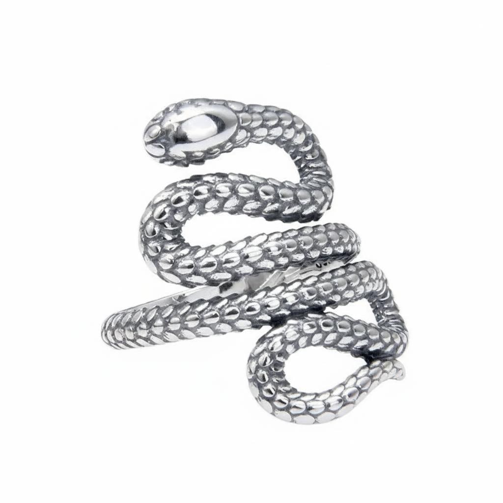 Oriental Silver Snake Ring Hand Wrapped Vintage: Size: Ring size 6-10. Weight 4 g. Materials: S925 silver. Condition: New. This vintage style ring is crafted from S925 silver and features a hand-wrapped coiled snake design. The serpent winds around