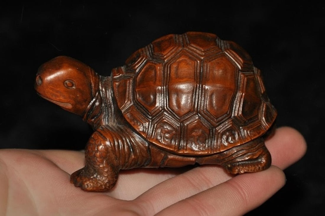 Hand Carved Retro Figurine Turtle Wooden Pendant (1 of 5)