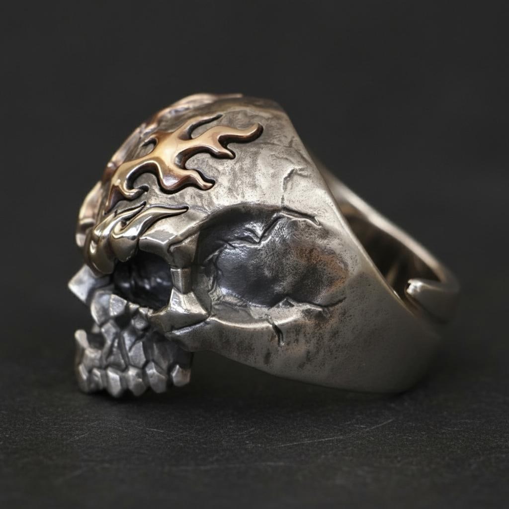 Hand Crafted Fire Eyebrows 925 Silver Punk Ring: Size: Ring size 10 US. Adjustable - Diameter 62.1 mm. Weight 37 g. Materials: 925 sterling silver, copper, brass. Condition: New. This vintage style ring is crafted from 925 sterling silver and