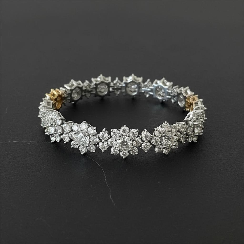Floral Zircon Tennis Bracelet 925 Silver Retro: Size: Length 17 cm. Weight 20 g. Materials: 925 sterling silver, 18k gold plating, zircon. Condition: New. This tennis bracelet is crafted from 925 sterling silver with 18k gold plating. It features