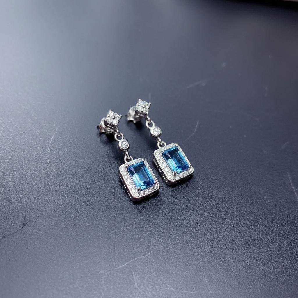 Rectangular London Blue Topaz Drop Earrings Silver (1 of 5)