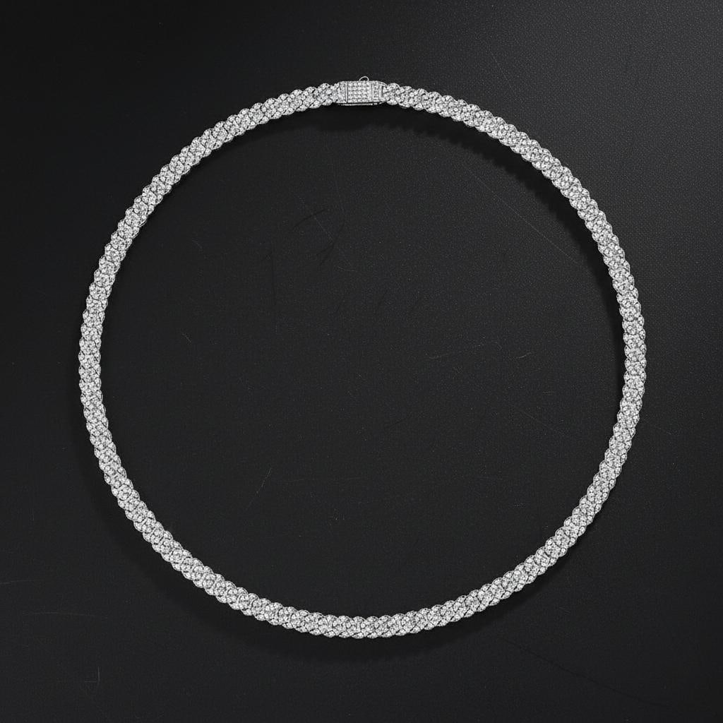 Necklace Moissanite Cuban Link Silver 925 Hiphop: Size: Length 45 cm - Stone size 1.5 mm. Weight 55 g. Materials: 925 sterling silver, moissanite. Condition: New. This necklace is crafted from 925 sterling silver and features a classic Cuban link