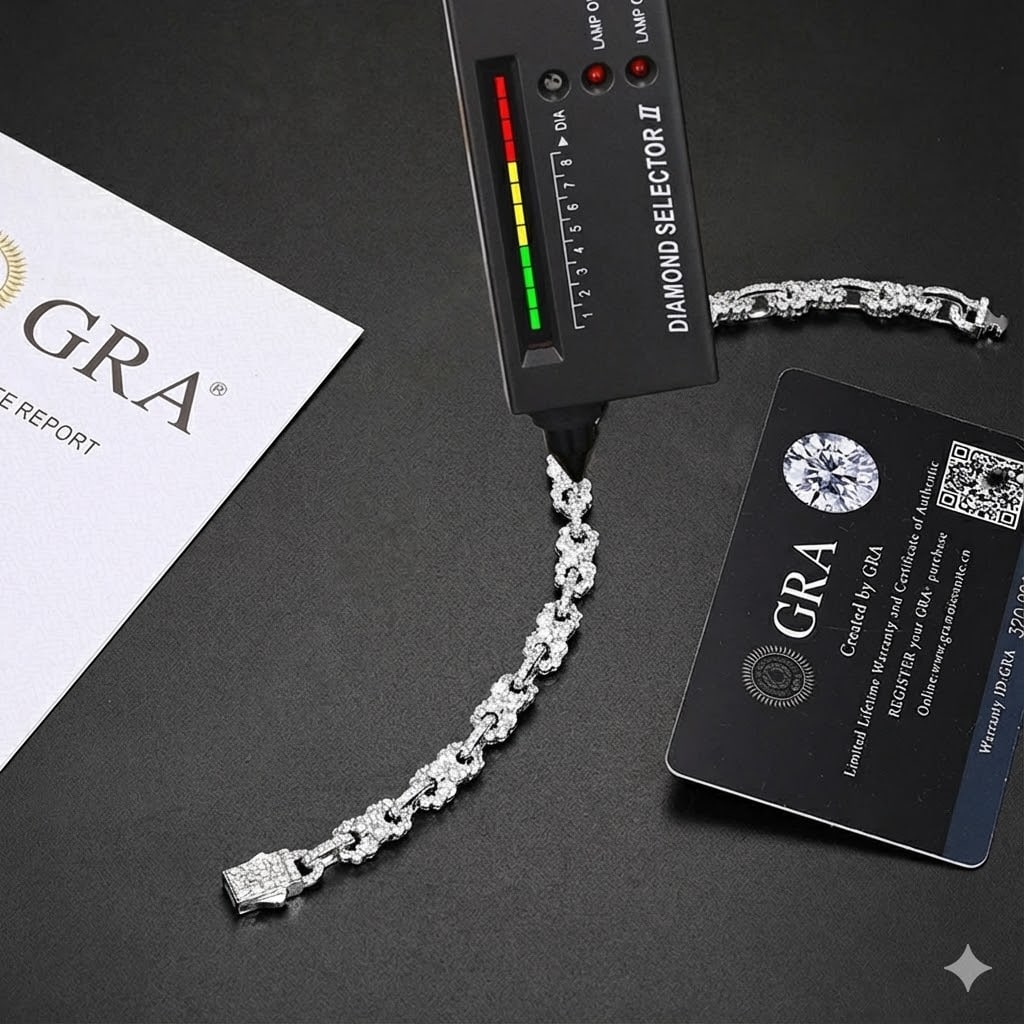 Moissanite Iced Out Cuban Link Bracelet Silver (1 of 4)