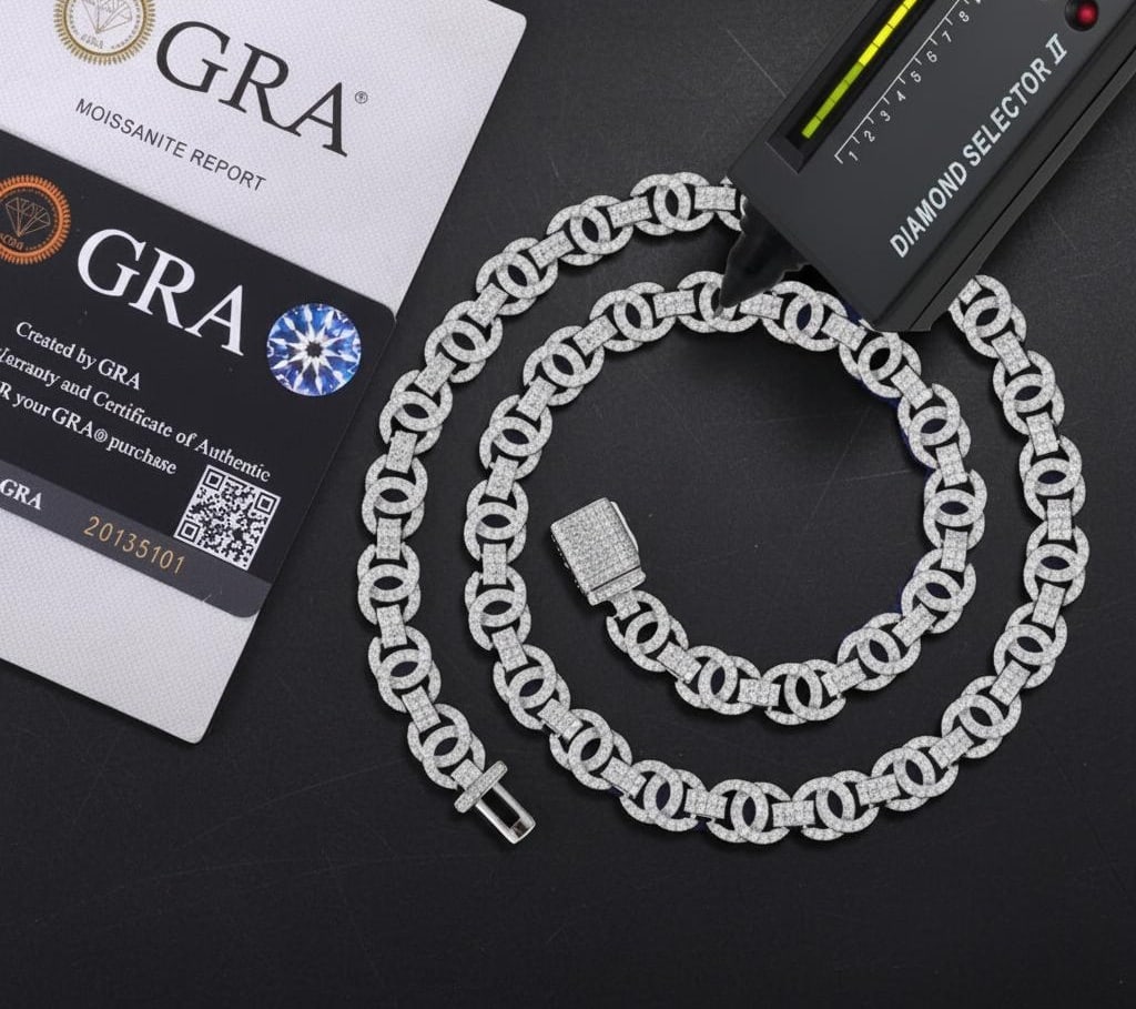 Geometric Circle Link Moissanite Necklace Silver (1 of 4)