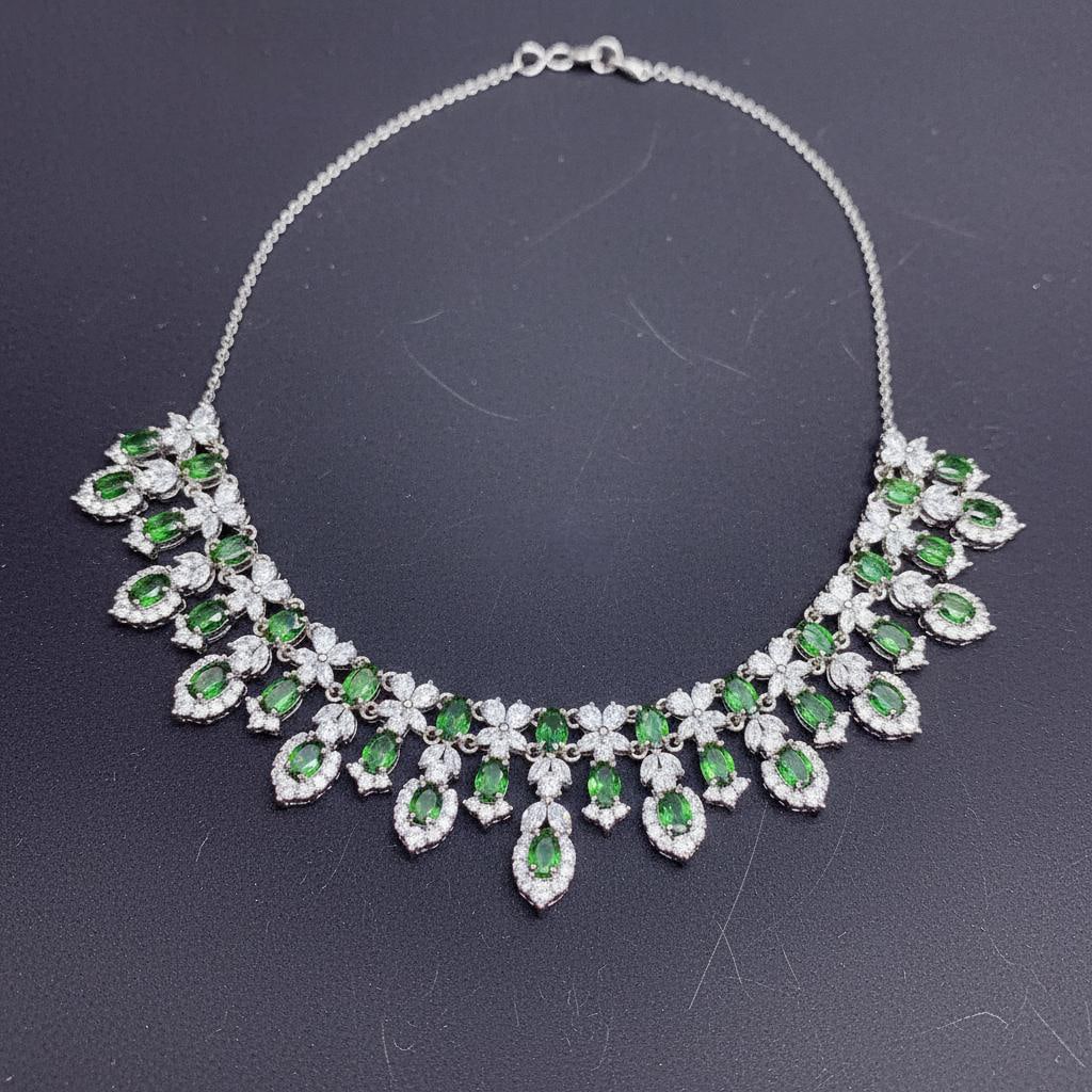 Rare Green Diopside Floral Necklace Silver Zircon (1 of 5)