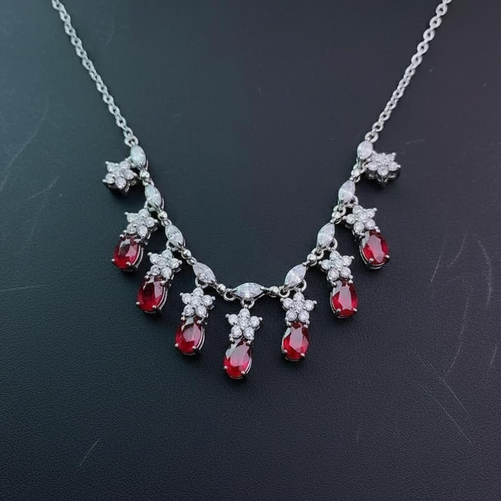 Unique Ruby Luxury Zircon Drop Necklace Silver 925 (1 of 6)