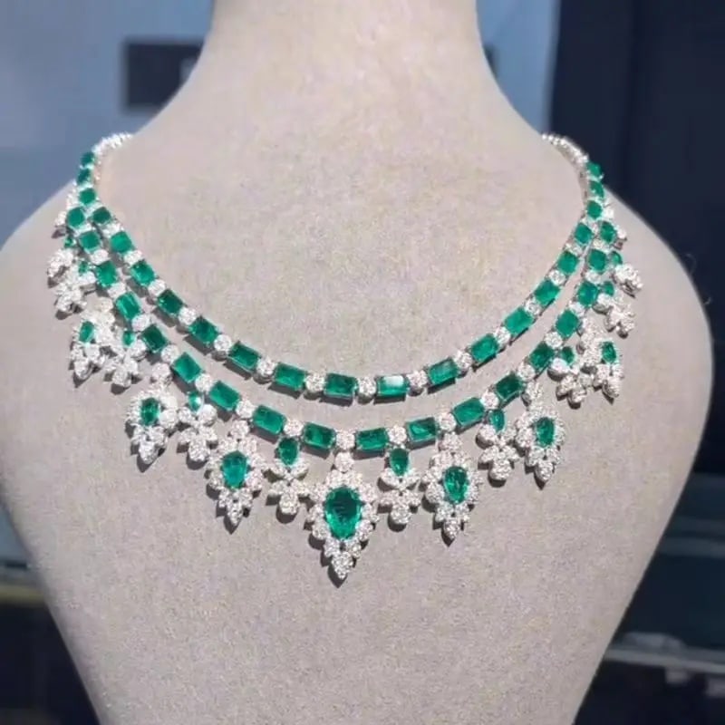 Emerald Zircon Floral Necklace 925 Sterling Silver (1 of 4)