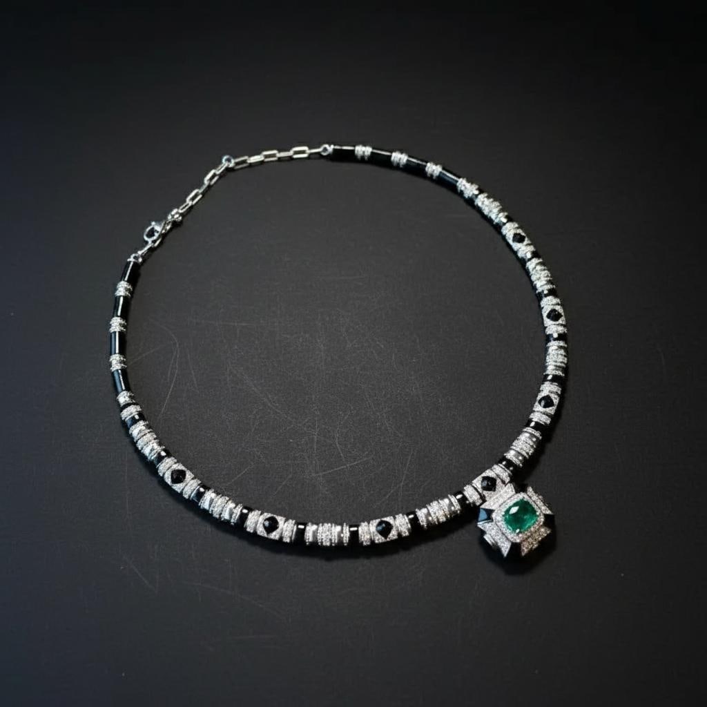 Luxury Silver Emerald Enamel Necklace 925 Sterling (1 of 3)